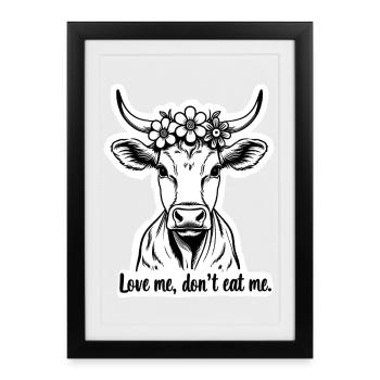 Love Me Don't Eat Me – Fine Line Cow - Framed poster (27 × 37 cm) - black - Front