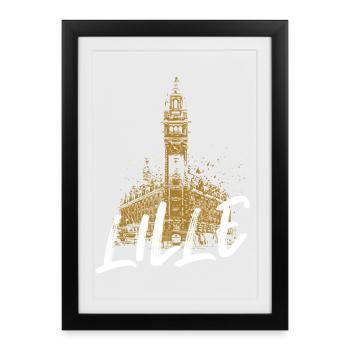 Tour du Vieux-Lille avec calligraphie - Affiche encadrée (27 × 37 cm) - noir - Devant
