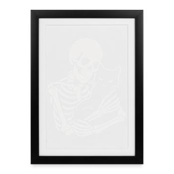 Skeleton stroking black cat - Framed poster (27 × 37 cm) - black - Front