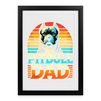 Pitbull Dad Retro Sunset, Dog Father  - Framed poster (27 × 37 cm) - black - Front