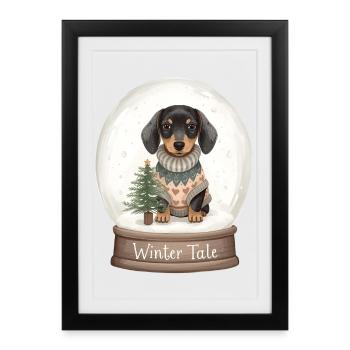 Dackel in Schneekugel – Winter Tale - Gerahmtes Poster (27 × 37 cm) - Schwarz - Vorne