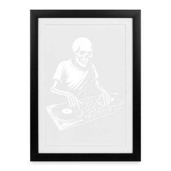 DJ squelette aux platines - Affiche encadrée (27 × 37 cm) - noir - Devant