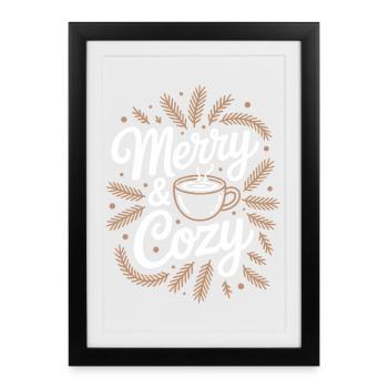 Merry & Cozy Cup Illustration - Framed poster (27 × 37 cm) - black - Front