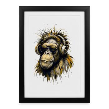 Singe cool avec des écouteurs - Affiche encadrée (27 × 37 cm) - noir - Devant
