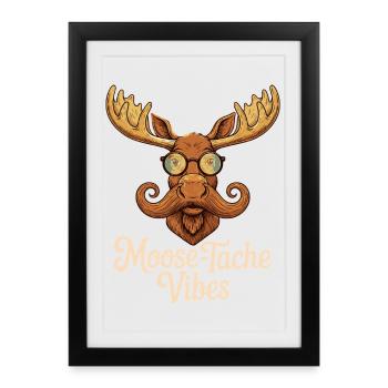 Humour Animal Élan Blague Moustache - Affiche encadrée (27 × 37 cm) - noir - Devant