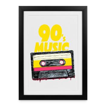 Musique des années 90 avec cassette audio rétro - Affiche encadrée (27 × 37 cm) - noir - Devant