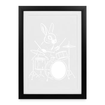 Rythm Rabbit Drummer - Affiche encadrée (27 × 37 cm) - noir - Devant