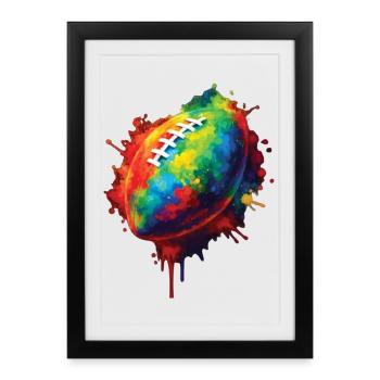 Balle de Rugby - Design Sport Coloré pour Fans  - Affiche encadrée (27 × 37 cm) - noir - Devant