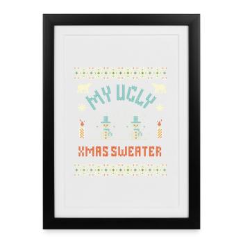 My Ugly Xmas Sweater – Lustiges Pixel-Weihnachtsde - Gerahmtes Poster (27 × 37 cm) - Schwarz - Vorne