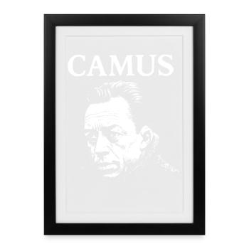 Portrait existentiel noir d’Albert Camus - Affiche encadrée (27 × 37 cm) - noir - Devant