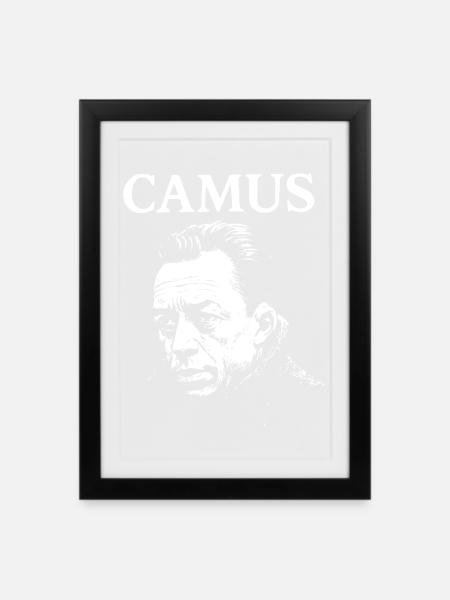 Albert Camus existenzielles Noir-Porträt - Gerahmtes Poster (27 × 37 cm) - Schwarz