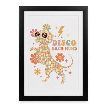 Techno Disco Dachshund Disco Ball Party Funny - Framed poster (27 × 37 cm) - black - Front