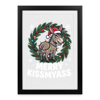 Joyeux bisouMon cul Âne pyjama Sarcastique de Noël - Affiche encadrée (27 × 37 cm) - noir - Devant