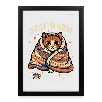 Motif du chat câlin Reste au chaud - Affiche encadrée (27 × 37 cm) - noir - Devant