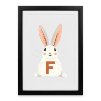 Lettre F - Lapin - Personnalisable - Affiche encadrée (27 × 37 cm) - noir - Devant