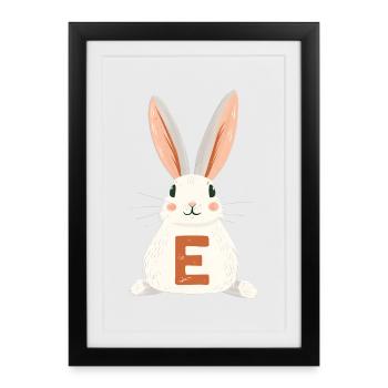 Lettre E - Lapin - Personnalisable - Affiche encadrée (27 × 37 cm) - noir - Devant