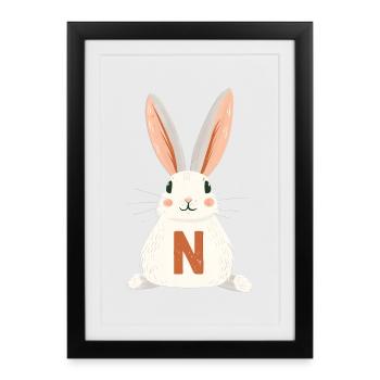 N - Lettre - Lapin - Personnalisable - Affiche encadrée (27 × 37 cm) - noir - Devant