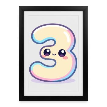 Number 3 Kawaii Pastel - Framed poster (27 × 37 cm) - black - Front