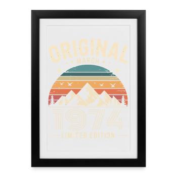 Vintage Né(e) en mars 1974 Original depuis 52 ans - Affiche encadrée (27 × 37 cm) - noir - Devant