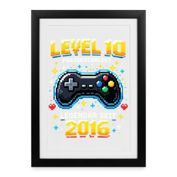 10. Geburtstag 2016 Level 10 Junge Gamer Lustig - Gerahmtes Poster (27 × 37 cm) - Schwarz - Vorne
