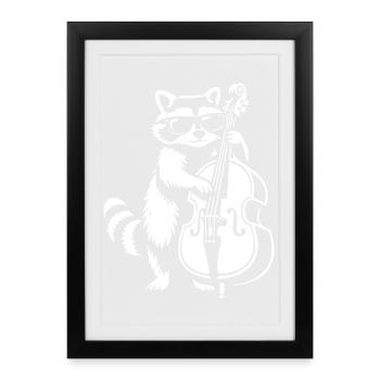 Raton laveur jouant de la contrebasse dans un groupe de jazz - Affiche encadrée (27 × 37 cm) - noir - Devant