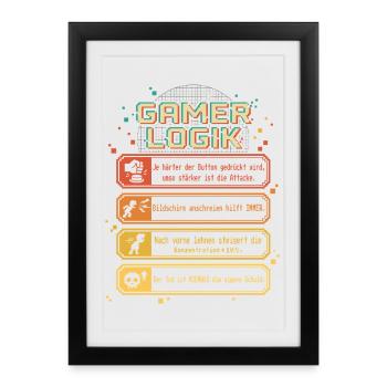 Gamer Logic Funny Gaming Design Retro Pixel - Framed poster (27 × 37 cm) - black - Front