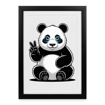 Dessin animé Panda Peace Sign - Affiche encadrée (27 × 37 cm) - noir - Devant