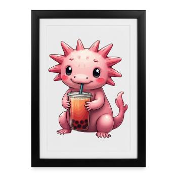 Mignon Axolotl Kawaii Amoureux des Axolotls - Affiche encadrée (27 × 37 cm) - noir - Devant