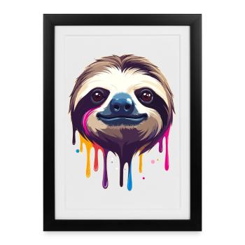 Illustration de goutte couleur néon paresseux - Affiche encadrée (27 × 37 cm) - noir - Devant