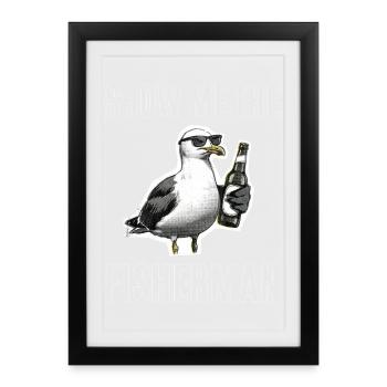 Funny Saying Seagull Angler Pub Fishing - Framed poster (27 × 37 cm) - black - Front