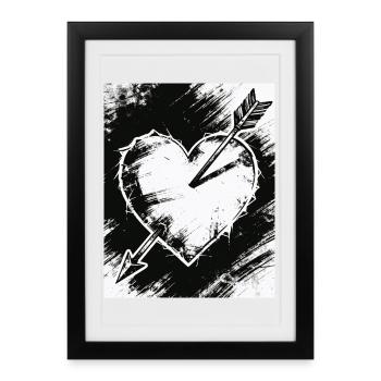 Cœur noir et blanc avec flèche - Affiche encadrée (27 × 37 cm) - noir - Devant