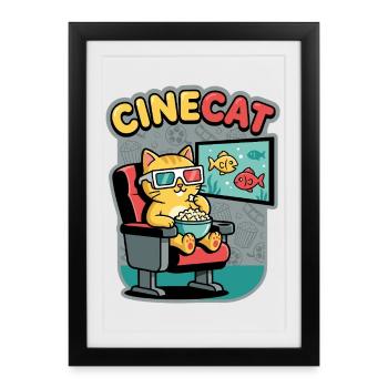 Popcorn chat CineKat Cinema - Affiche encadrée (27 × 37 cm) - noir - Devant