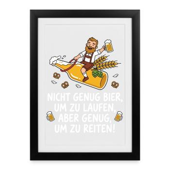 Bier reiten Spruch lustig - Gerahmtes Poster (27 × 37 cm) - Schwarz - Vorne