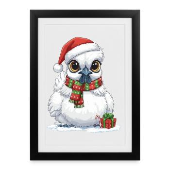 Poulet de soie drôle - Chapeau de Père Noël et... - Affiche encadrée (27 × 37 cm) - noir - Devant
