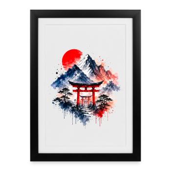 Japan Torii Mountain Sunrise - Framed poster (27 × 37 cm) - black - Front