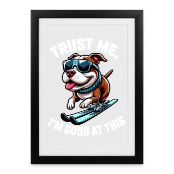 T-shirt cartoon Bulldog Skier mignon - Affiche encadrée (27 × 37 cm) - noir - Devant