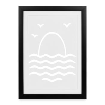 Coucher de soleil sur les vagues - Minimal - Affiche encadrée (27 × 37 cm) - noir - Devant