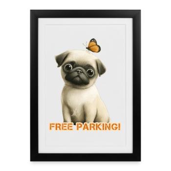 Parking gratuit pour carlin drôle - Affiche encadrée (27 × 37 cm) - noir - Devant
