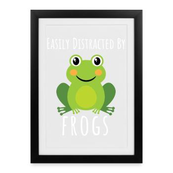 Facilement distrait par le cadeau drôle des grenouilles - Affiche encadrée (27 × 37 cm) - noir - Devant