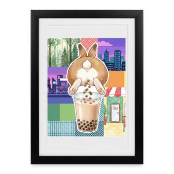 Cute Bunny Funny Boba Bubble Tea - Framed poster (27 × 37 cm) - black - Front