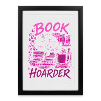 Book Hoarder Cat – Pink Book Love - Framed poster (27 × 37 cm) - black - Front