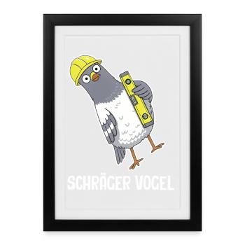 Schräger Vogel – Taube mit Wasserwaage - Gerahmtes Poster (27 × 37 cm) - Schwarz - Vorne