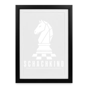 Schachkind – Schach Spieler Springer Motiv Vektor - Gerahmtes Poster (27 × 37 cm) - Schwarz - Vorne