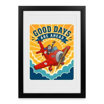 Good Days Are Coming – Retro Airplane - Framed poster (27 × 37 cm) - black - Front