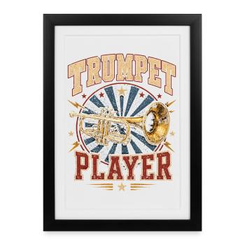 Musique de trompette Trompettiste Musicien Trompette - Affiche encadrée (27 × 37 cm) - noir - Devant