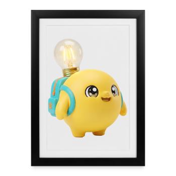Cute Yellow School Mascot with Lightbulb Planet Ba - Framed poster (27 × 37 cm) - black - Front