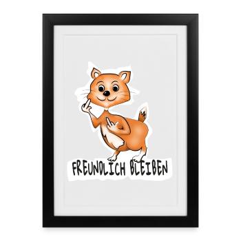 Freundlicher Fuchs Flip Botschaft - Gerahmtes Poster (27 × 37 cm) - Schwarz - Vorne