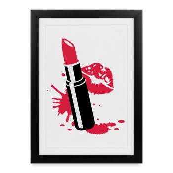 Rouge à lèvres avec des lèvres rouges - Affiche encadrée (27 × 37 cm) - noir - Devant
