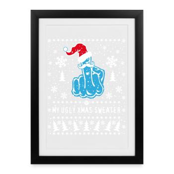 Mittelfinger mit Weihnachtsmütze Ugly Xmas Sweater - Gerahmtes Poster (27 × 37 cm) - Schwarz - Vorne