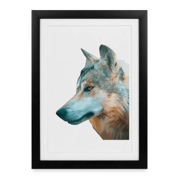 Tête de loup Aquarelle - Affiche encadrée (27 × 37 cm) - noir - Devant